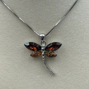 Elegant Silver and Brown Dragonfly Pendant Necklace